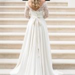 Long Sleeve A-Line Wedding Dress with Scalloped Neckline and Satin Sweep