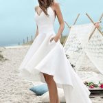 Straps Sleeveless High Low Satin A-Line Wedding Dress with V-Neck