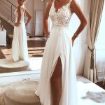 Sleeveless Long Chiffon A-Line Wedding Dress with Split Beading and Lace Details