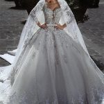 Crystal Bridal Ball Gowns with Bow Tulle Appliques and Glamorous Long Sleeves