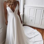 Deep V-Neck Court Chiffon Crochet Flower Backless Wedding Dress