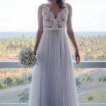 Sleeveless V-Neck Beach Wedding Dress with Lace Details