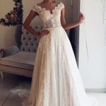 Ivory Tulle A-Line Wedding Dress with Scalloped-Edge Lace and Sheer Back