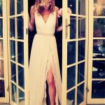 Chiffon V-Neck Wedding Dress with Beading and Sweep Train