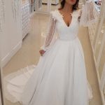 White Prom Dress with V-Neck and Beaded Details