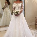 Strapless A-Line Wedding Dress with Long Sleeves Court Train and Tulle Applique