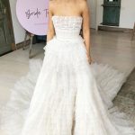 Tiered Court Train Ivory Tulle Beach A-Line Wedding Dress with Strapless Bodice