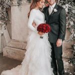 Sweep Train Tulle A-Line Wedding Dress with Long Sleeves for Beach Ceremony