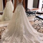 Graceful A-line V-neck Wide Strap Floor Length Wedding Dress