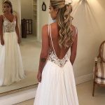 Exquisite V-neck Backless Applique Floor Length Wedding Gown