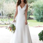 Button-Back Ivory Lace Wedding Dress with V-Neckline