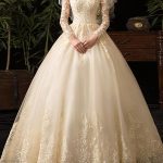 Gorgeous Scoop Neck Long Sleeve Lace Illusion Wedding Dress