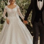 Floral Lace A-Line Wedding Dress with Sleeves
