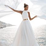 High Neck Chiffon Beach Wedding Dress