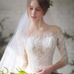 Stunning Lace Tulle Floor Length Wedding Dress with 3/4 Sleeves