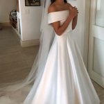 Elegant Off-the-Shoulder Satin A-line Wedding Dresses with Long Sleeves