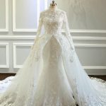 Stunning Mermaid High Neck Lace Wedding Dress with Sleeves