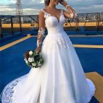 Beautiful Lace Sweep Train Tulle Bridal Gown with Long Sleeves