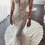 Dreamy Lace Open Back Mermaid Wedding Dress with Long Train