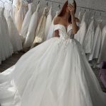 Lovely Off-the-Shoulder White/Ivory Floral Lace Bridal Gown