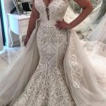 Stunning Sleeveless Lace Mermaid Wedding Dress with Overskirt
