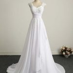 Lovely V-Neck Lace-Up Chiffon Wedding Dress with Appliques