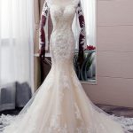 Autumn Long Sleeve Mermaid Ivory Wedding Dress with Lace Appliques