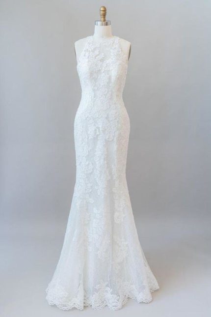 Exquisite Illusion Lace Mermaid Wedding Dress with Stunning Details
