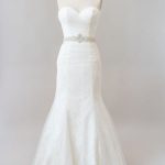 Enchanting Ruffle Strapless Lace Sheath Wedding Dress with Delicate Lace