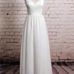 Lovely V-neck Lace Chiffon A-line Wedding Dress with Beautiful Details