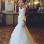 Striking Backless Ivory Lace Tulle Mermaid Wedding Dress with Straps