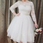 Enchanting Ball Gown Bateau 3/4 Sleeve Tea-Length Lace Tulle Wedding Dress