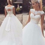 Lovely Ball Gown Bateau Cap Sleeve Sweep Lace Tulle Wedding Dress