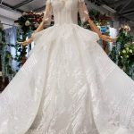 Charming Ball Gown Half Sleeves Lace with Sequins Sheer Neck Long Wedding Dress