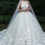Beautiful Ball Gown Halter Floor Length Backless Tulle Lace Applique Wedding Dress