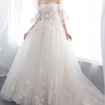 Stunning Ball Gown Off-the-Shoulder Floor Length Appliques Tulle Wedding Dress
