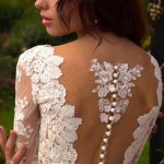 Chic Ball Gown Plunging Long Sleeve Lace Tulle Wedding Dress with Button Accents