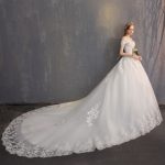 Enchanting Ball Gown Ivory Lace Beaded Chains Off-The-Shoulder Bridal Dress