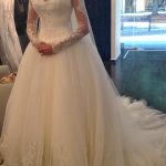 Stunning Ball Gown Scalloped Lace Long Sleeve Court Tulle Royal Wedding Dress