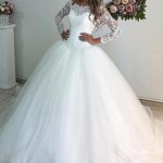 Exquisite Ball Gown Off Shoulder 3/4 Sleeve Lace Tulle Wedding Dress