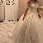 Charming Ball Gown Off Shoulder Cathedral Lace Tulle Wedding Dress