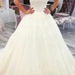 Elegant Ball Gown Off Shoulder Floor Length Lace Bridal Gown Wedding Dress