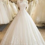 Lovely Ball Gown Off Shoulder Floor-Length Tulle Wedding Dress with Lace Details