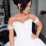 Beautiful Ball Gown Off Shoulder Sweetheart Court Tulle Wedding Dress with Lace Details
