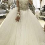 Gorgeous Ball Gown Sleeves V-Neck Tulle Princess Long Wedding Dress