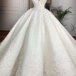 Romantic Ball Gown Spaghetti Strap Floor-Length Organza Applique Wedding Dress
