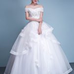 Glamorous Ball Gown Princess Ivory Beaded Off-The-Shoulder Floor-Length Bridal Dress