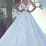 Exquisite Ball Gown Tulle Applique Beading Wedding Dress with Wide Straps