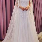 Enchanting Bateau Beaded Chapel Tulle Wedding Dress with Lace Cape Cloak