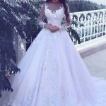 Glamorous Bateau Illusion Long Sleeve Lace Court Princess Wedding Dress